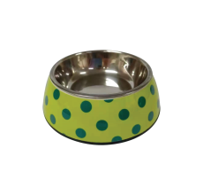 🏷️ CLEARANCE SALE | Nutrapet Polka Dot Melamine Bowl – Medium, Yellow & Blue (Stainless Steel Insert Missing – 50% Off)