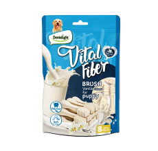 Dentalight 2.7" Vital Fiber Brush Dog Snack - 8pcs With 20% goat's milk powder [Vanilla flavour]-80g