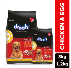 Drools Chicken and Egg Adult Dog Food, 3kg with Free 1.2kg