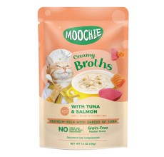 Expiring On-  17/02/2026- Moochie Kitten Creamy Broth With Tuna & Salmon 40g - pouch