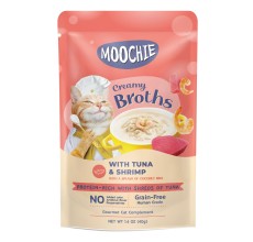 Expiring On-  17/02/2026- Moochie Kitten Creamy Broth With Tuna & Shrimp 40g - pouch