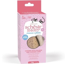 Expiring On- 20/04-  Schesir Baby Cat Can Multipack Mousse & Fillets - Chicken With Salmon & Chicken Liver 165g (3 Cans x55g)