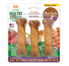 Expiring on- 24/01/2026 - Nylabone Healthy Edibles Longer Lasting Roast Beef-Chicken-Bacon Variety 3Ct Card Regular Edible Tre