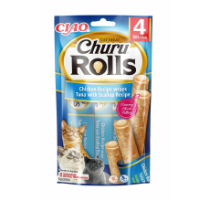 Expiring On-  27/02/2026- Inaba Churu Chicken Recipe Wraps Tuna With Scallop Recipe 40g - 4 Sticks Per Pack
