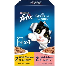 Expiring On-  28/02/2026- Purina Felix Adult Chicken + Adult Salmon Jelly 4x85g