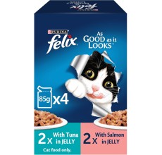 Expiring On-  28/02/2026- Purina Felix Adult Tuna + Adult Salmon 4x85g