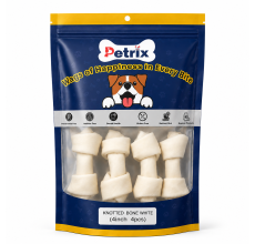 Petrix Knotted Bone White Natural Dog Chew Treat, 4 Pcs (4 Inch)