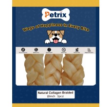 Petrix Natural Collagen Braided Dog Chew Treat, 3 Pcs (6 Inch)