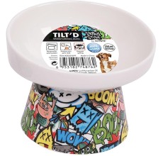 M-PETS Freestyle Tilt’d Raised Ceramic Bowl Black & White 250ml
