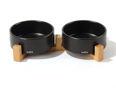 M-PETS OPERA Ceramic Bowls with Bamboo Stand Black 2x850ml