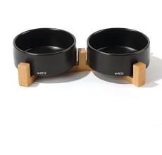 M-PETS OPERA Ceramic Bowls with Bamboo Stand Black 2x350ml