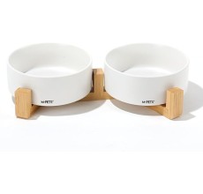 M-PETS OPERA Ceramic Bowls with Bamboo Stand White 2x850ml