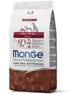 Monge Natural Superpremium Mini Adult Monoprotein Lamb with Rice and Potatoes 2.5KG