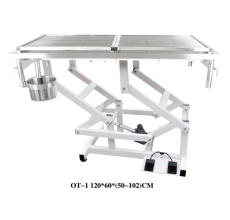 Operation Table 304 Stainless Steel, With Moveable Grid, With Foot Controller, With Waste Bin Length 120 Cms X Width 60 Cms X Height 58-100 Cms
