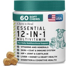 Chew + Heal Essential 12-in-1 Multivitamin Soft Chews for Dogs 60 soft chews
