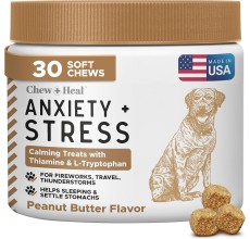 Chew + Heal Anxiety + Stress Peanut Butter Flavored Soft Chew Calming Dog Supplement 30 count
