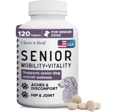 Chew + Heal Senior Mobility + Vitality Hip & Joint & Mood Support Chewable Tablets Supplement for Dogs, 120 count
