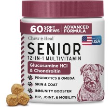 Chew + Heal Senior 12-In-1 Advanced Multivitamin Soft Chews Supplement for Senior Dogs, 60 count