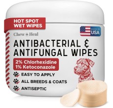 Chew + Heal Antibacterial & Antifungal Chlorhexidine & Ketoconazole Dog & Cat Grooming Wipes - 50 wipes