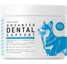 Chew + Heal Advanced Dental Support Powder with 6 Active Ingredients Dental Supplement for Dogs 8 oz