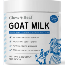 Chew + Heal High Protein Goat Milk Powder Digestive Aid Supplement for Dogs, 6-oz jar