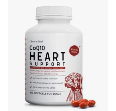 Chew + Heal CoQ10 Heart Support Softgels Supplement for Dogs, 60 count.