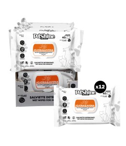 Petshine wet wipes for dogs and cats 40 Units 30x20 cm - jojoba and avena Pack of 12