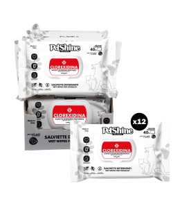 Petshine wet wipes for dogs and cats 40 Units 30x20 cm - clorexidina Pack of 12