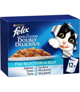 Purina Felix As Good As It Looks Doubly Delicious Cat Wet Food Fish Selection in Jelly 85g Pack of 12