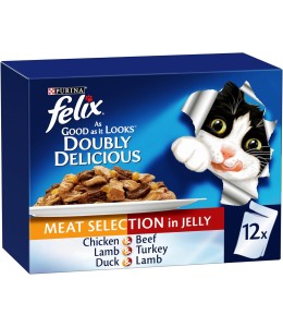 Purina Felix As Good As It Looks Doubly Delicious Cat Wet Food Meat Selection in Jelly 85g Pack of 12