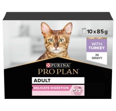 Purina Pro Plan Delicate Digestion Wet Cat Food, Turkey in Gravy, 10 x 85g