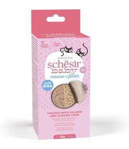 Schesir Baby Cat Can Wet Food Multipack Mousse & Fillets - Chicken With Salmon & Chicken Liver - 165g