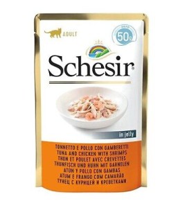 Schesir Cat Pouch-Wet Food Tuna with Chicken with Shrimps 50g