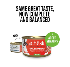 Schesir Complete & Balanced Nutrition Wet Cat Food in Jelly Can- Tuna With Shrimp 85g