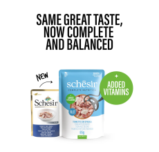 Schesir Complete & Balanced Nutrition Wet Cat Food in Jelly Pouch- Tuna With Seabass 85g