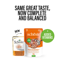 Schesir Complete & Balanced Nutrition Wet Cat Food in Jelly Pouch- Tuna & Chicken With Shrimp 85g