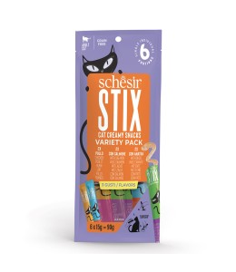 Schesir Stix Treat Variety Pack - Mixed Flavors, Chicken,Duck & Salmon 6x15g