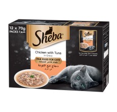 Sheba Fine Wet Cat Food Pouch Chicken & Tuna in Gravy 12X70G