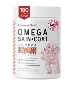 Chew & Heal - Smoked Bacon Omega Skin + Coat Supplement for Dogs - 250gm