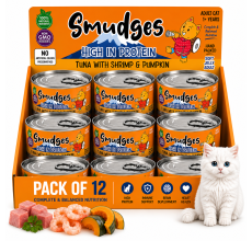 Smudges Adult Cat Tuna Flakes With Shrimp & Pumpkin in Gravy 80g Pack of 12