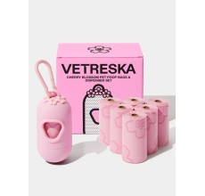 VETRESKA Cherry Blossom Pet Poop Bags & Dispenser Set (1 Dispenser + 7 Rolls)
