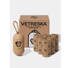 VETRESKA Coffee Pet Poop Bags & Dispenser Set (1 Dispenser + 7 Rolls)