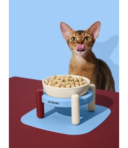 VETRESKA Mist and Merlot Pet Bowl & Mat Set (S)