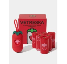 VETRESKA Strawberry Pet Poop Bags & Dispenser Set (1 Dispenser + 7 Rolls)