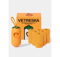 VETRESKA Tangerine Pet Poop Bags & Dispenser Set (1 Dispenser + 7 Rolls)