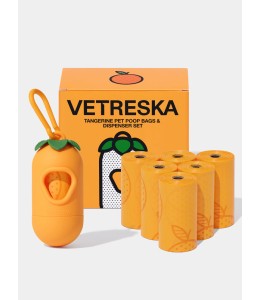 VETRESKA Tangerine Pet Poop Bags & Dispenser Set (1 Dispenser + 7 Rolls)