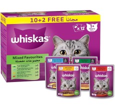 Whiskas Mixed Favourites Wet Cat Food 10+2 Multipack - 12X80G