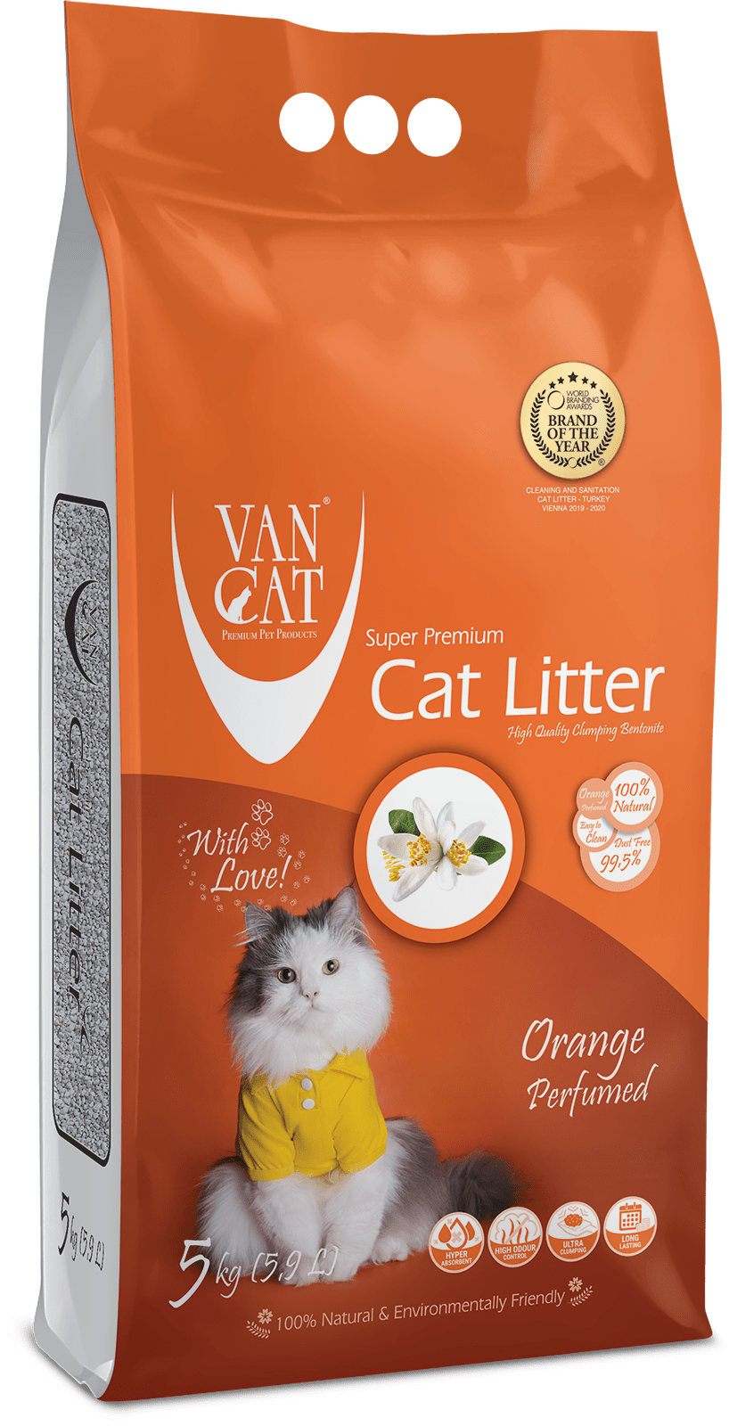 Van Cat White Clumping Bentonite Cat Litter Orange 5Kg ( PACK OF 4 )