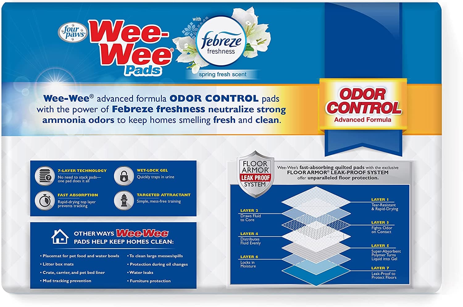 Four Paws Wee-Wee Odor Control Pads With Febreze Freshness 50 Ct Puppy Pads