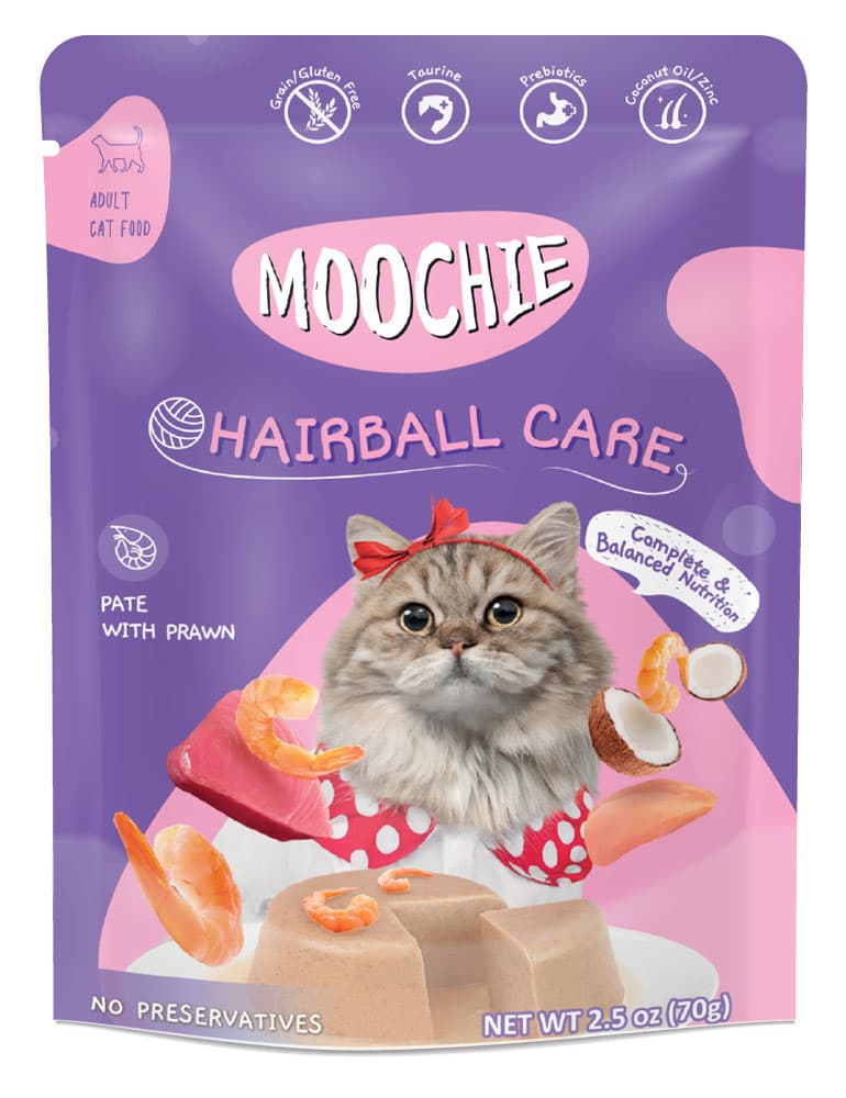 Moochie Cat Food Pate with Prawn - Hairball Care Pouch 70g